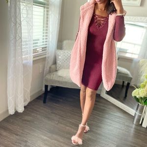 Pink Plush Hooded Vest New Small